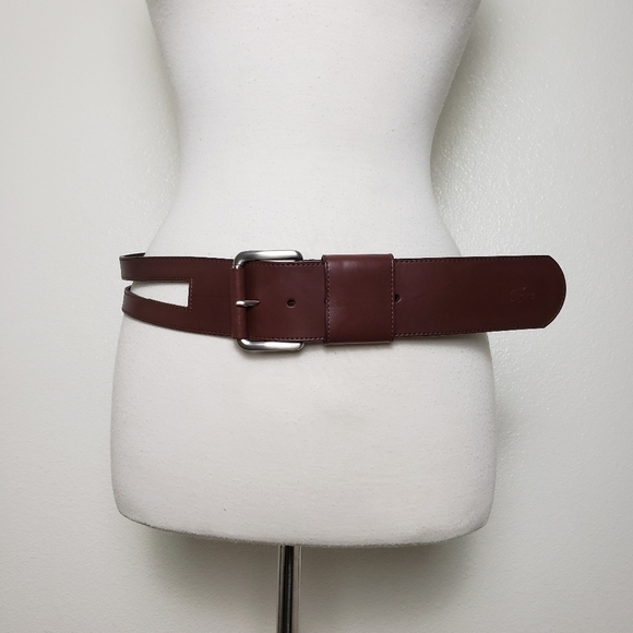 Lacoste Accessories - LACOSTE Brown Wude Leather Belt Cut out Silver Buckle size Medium